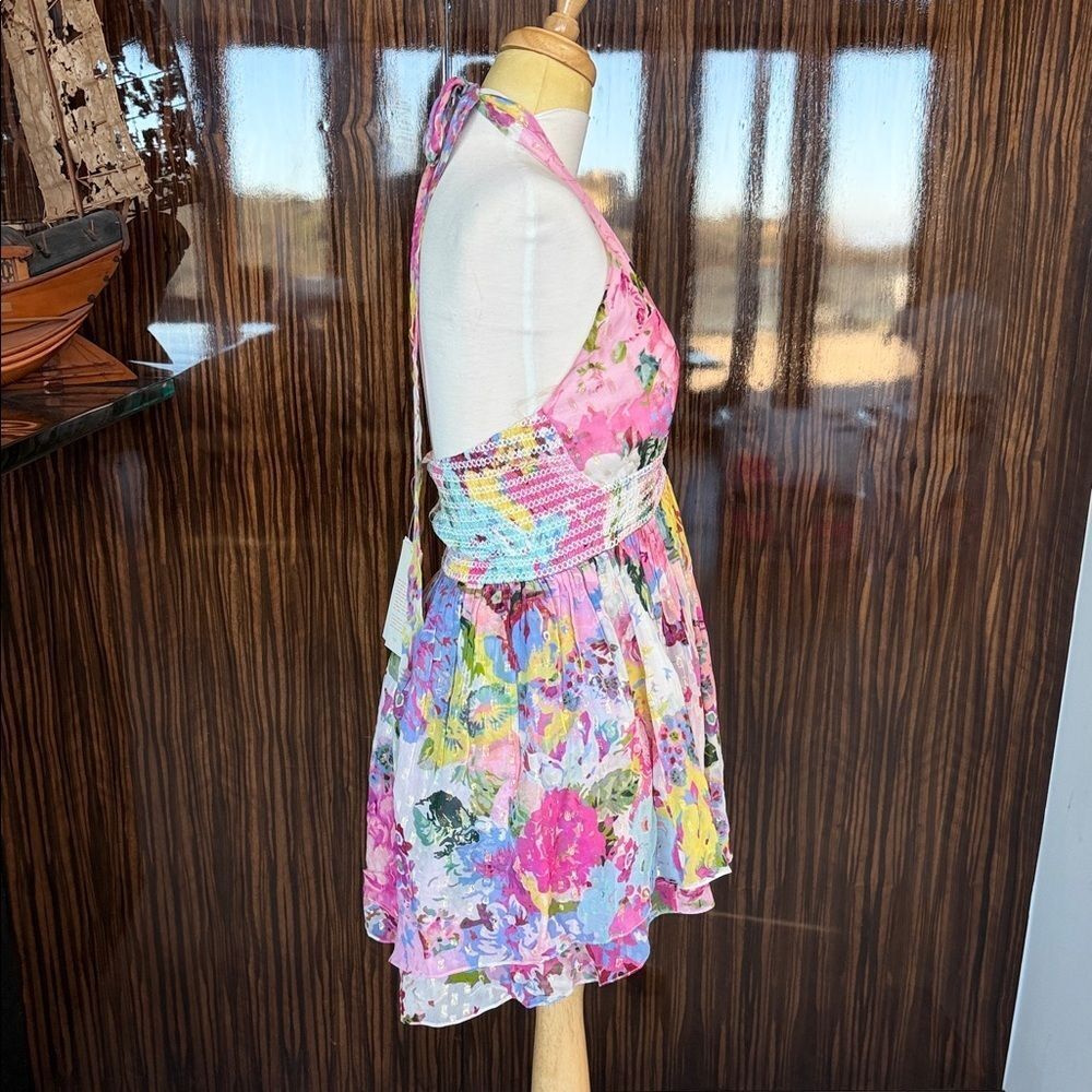 Rococo Sand Floral Halter Mini Dress - Pink and Yellow - Picture 2 of 4